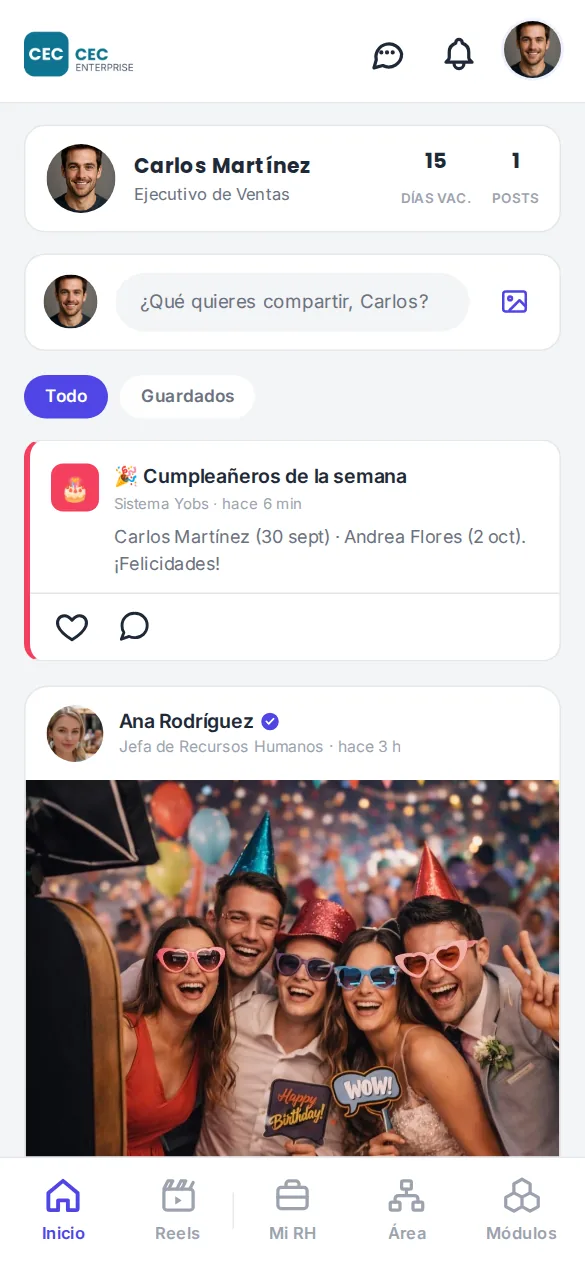 App del empleado en el celular