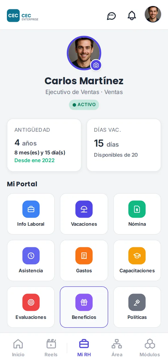 App del empleado en el celular