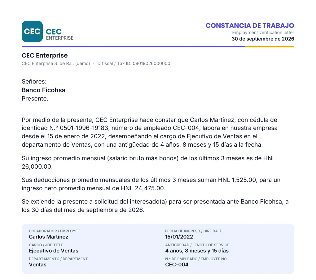 Constancia de trabajo en PDF